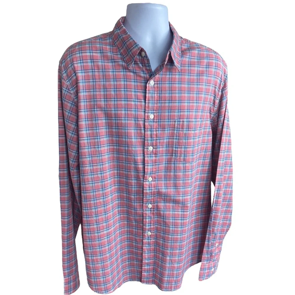 Faherty Men's Everyday Movement Long Sleeve Shirt Rose Blue Plaid Size XL